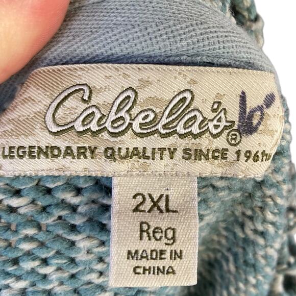 Y2K Cabelas Yoyo Turquoise Green Crochet Hood Full Zip Knit Sweater Size 2XL - Picture 7 of 16